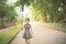 Happy asian woman,collage student of university dress in casual dress hand hold umbella walk in walkway in outdoor park,lifestyle