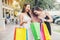 Happy Asian women friendship Enjoying Spending shopping bags in