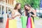 Happy Asian women friendship Enjoying Spending shopping bags in