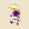 The happy astronaut is dancing and holding the umbrella under the big rainy