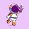 The happy astronaut is drinking a boba and show it to other people