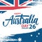 Happy Australia Day, january 26 greeting card with hand lettering and brush stroke in colors of the australian national flag.