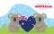 Happy australia day lettering with koalas and flag in heart