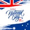 Happy Australia National Day, january 26 greeting card with hand lettering holiday greetings and brush stroke.