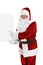 Happy authentic Santa  with blank banner on white background. Space for design