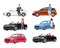 Happy auto owners flat color vector faceless characters set
