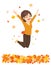 Happy Autumn Time Woman Jumping