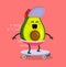 Happy avocado riding on a skateboard