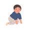 Happy baby crawling. Little child moving on knees and hands. Portrait of smiling kid in home clothes. Flat vector
