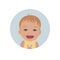 Happy baby emoticon. Smiling child emoji. Cute cheerful toddler smiley.