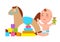 Happy Baby Play with Rocking Horse, Color Blocks