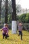 Happy Baby Playing Golden Ginkgo Leaves