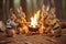 happy baby rabbit dressed as Boy Scouts sit by the fire