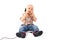 Happy baby support phone operator in headset