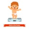 Happy baby toddler in diaper weighting on a scales