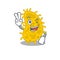Happy bacteria spirilla cartoon design concept with two fingers
