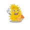 Happy bacteria spirilla mascot design concept with brown envelope