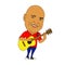 Happy bald man playing the guitar with white background illustration