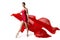 Happy Ballerina Walking in Pointe Shoes with Flying Red Fabric, Modern Ballet Dance over White Background