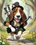 Happy basset walking music bagpipes trail