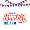 Happy Bastille Day. Calligraphy hand with red and blue flags. French national holiday celebration. Vector template for typography