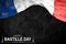 Happy Bastille Day on July 14th. French Independence Day written on a black background with the French flag.