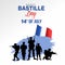 Happy bastille day. vector illustration of French army with flag. white background