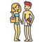 Happy beach couple in beachwear, young woman and man on vacation concept.