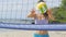 Happy beach volleyball woman player fun portrait