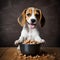 A happy Beagle puppy eagerly eating its kibble from a bowl by AI generated