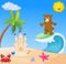 Happy bear cartoon surfing