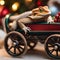 A happy bearded dragon in a tiny Christmas wagon, pulled by other reptiles1