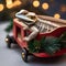 A happy bearded dragon in a tiny Christmas wagon, pulled by other reptiles2