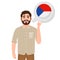 Happy bearded man says or thinks about the country Czech Republic, European country icon, traveler or tourist