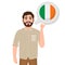 Happy bearded man says or thinks about the country of Ireland, European country icon, traveler or tourist