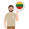 Happy bearded man says or thinks about the country of Lithuania, European country icon, traveler or tourist