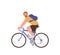 Happy bearded sportive adult man character riding bicycle enjoying active healthy lifestyle