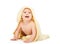 Happy beautiful baby in yellow towel isolated