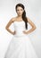 Happy beautiful bride white background up cloth