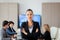 Happy beautiful bussines woman in conference room.