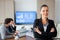 Happy beautiful bussines woman in conference room.