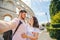 happy beautiful couple in front of coliseum in Pula Croatia