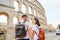 happy beautiful couple in front of coliseum in Pula Croatia