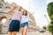 happy beautiful couple in front of coliseum in Pula Croatia