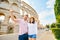 happy beautiful couple in front of coliseum in Pula Croatia