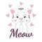Happy beautiful kitty and inscription meow. Vector illustration