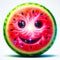 A Happy and Beautiful Smiling Watermelon. A Best Smile of Fruit in Summer. A Cute Face With a Smile on Blue and White Background