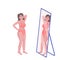 Happy beautiful woman looking to mirror. Self-love and acceptance concept. Self-perception. Flat vector illustration