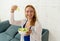 Happy beautiful woman smiling holding healthy fresh vegetable salad in healthy lifestyle concept