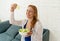 Happy beautiful woman smiling holding healthy fresh vegetable salad in healthy lifestyle concept